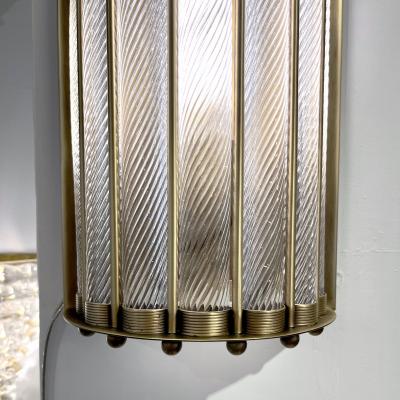 Italian Art Deco Style Crystal Murano Glass Half Moon Tall Bronze Flush Sconces