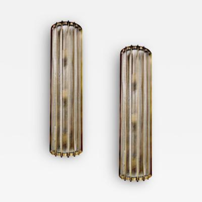 Italian Art Deco Style Crystal Murano Glass Half Moon Tall Bronze Flush Sconces