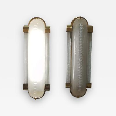 Italian Art Deco Style Pair of Brass and Murano Glass Sconces