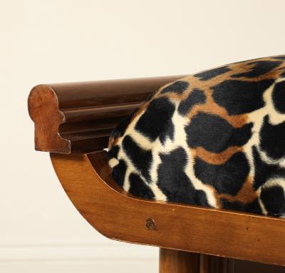 Italian Art Deco Walnut and Leopard Print Stool circa 1940