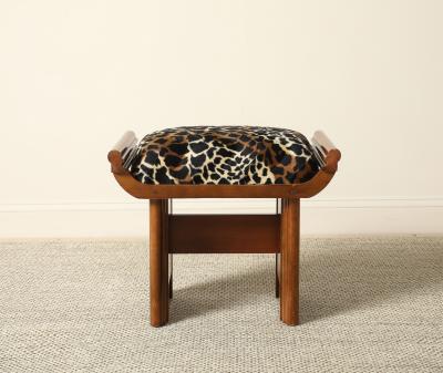 Italian Art Deco Walnut and Leopard Print Stool circa 1940