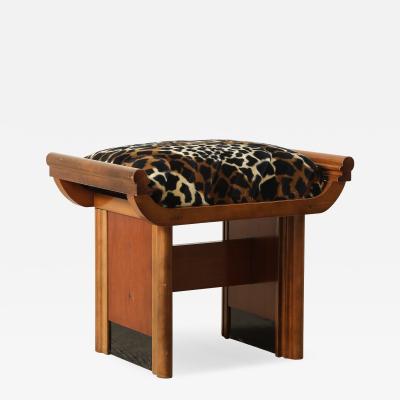 Italian Art Deco Walnut and Leopard Print Stool circa 1940