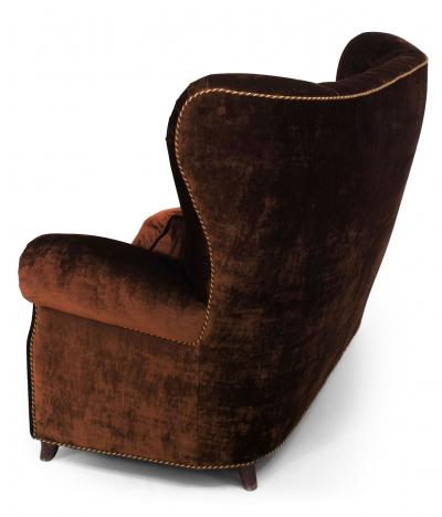 Italian Art Modern Brown Velvet Loveseat
