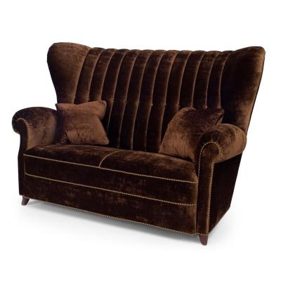 Italian Art Modern Brown Velvet Loveseat