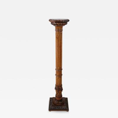 Italian Art Nouveau Column in Carved Oak Wood