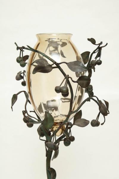 Italian Art Nouveau Iron and Glass Vase