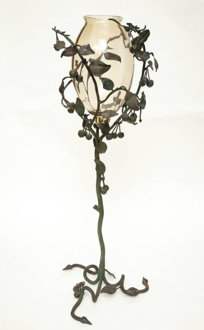 Italian Art Nouveau Iron and Glass Vase