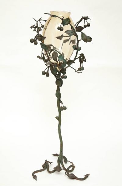 Italian Art Nouveau Iron and Glass Vase