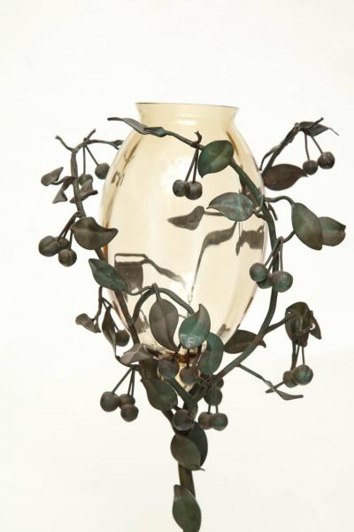 Italian Art Nouveau Iron and Glass Vase