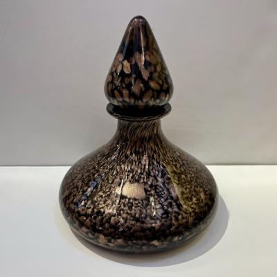 Italian Aventurine Vintage Murano Glass Black Copper Large Bottle with Stopper