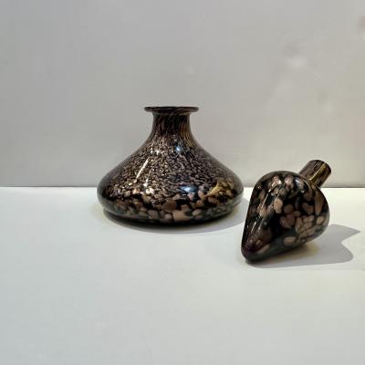 Italian Aventurine Vintage Murano Glass Black Copper Large Bottle with Stopper
