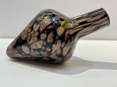 Italian Aventurine Vintage Murano Glass Black Copper Large Bottle with Stopper