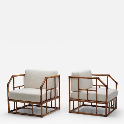 Italian Bamboo Lounge Chairs with Geometric Frames Italy 1970s