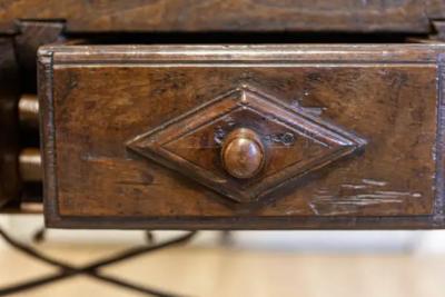 Italian Baroque 17th Century Walnut and Wrought Iron Four Drawer Refectory Table