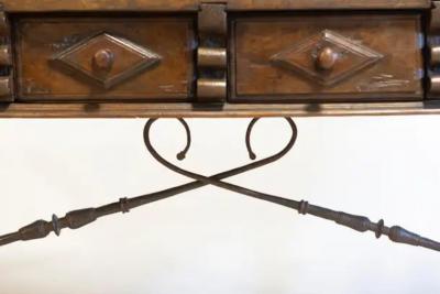 Italian Baroque 17th Century Walnut and Wrought Iron Four Drawer Refectory Table