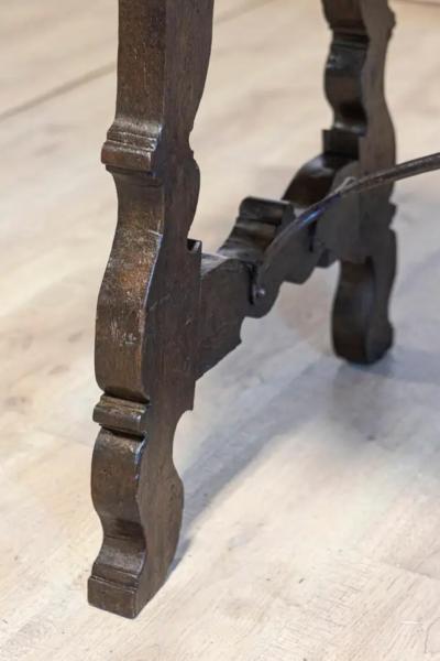 Italian Baroque 17th Century Walnut and Wrought Iron Four Drawer Refectory Table