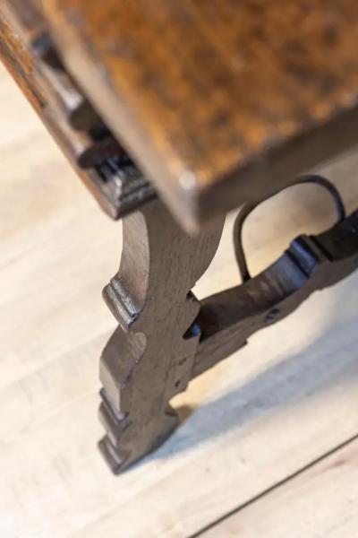 Italian Baroque 17th Century Walnut and Wrought Iron Four Drawer Refectory Table