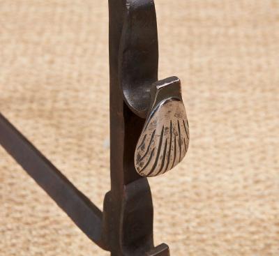 Italian Baroque Brass and Iron Shell Andirons