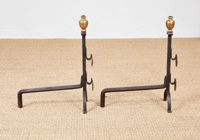 Italian Baroque Brass and Iron Shell Andirons