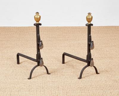 Italian Baroque Brass and Iron Shell Andirons
