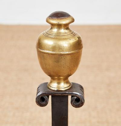 Italian Baroque Brass and Iron Shell Andirons