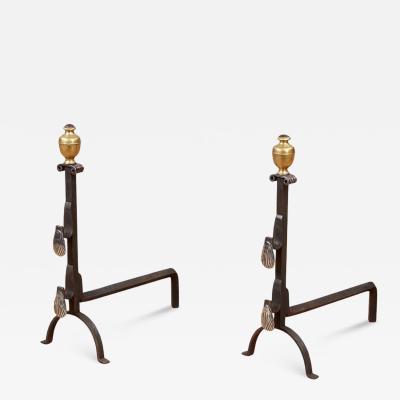 Italian Baroque Brass and Iron Shell Andirons