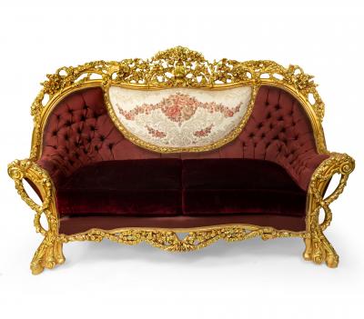 Italian Baroque Burgundy Tufted Settee