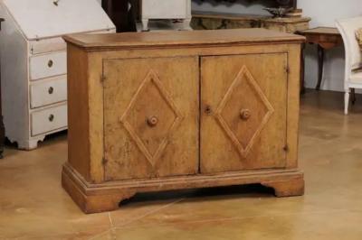 Italian Baroque Early 17th Century Painted Buffet with Carved Diamond Motifs