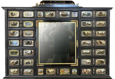 Italian Baroque Ebonized and Eglomise Bureau Cabinet
