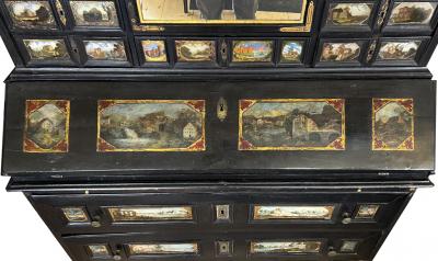 Italian Baroque Ebonized and Eglomise Bureau Cabinet