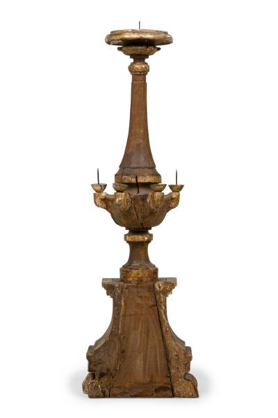Italian Baroque Monumental Carved Giltwood Altar Candlestick