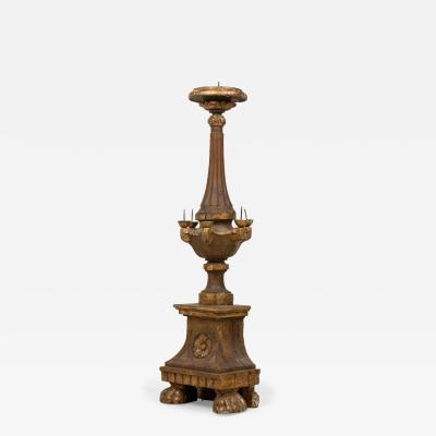 Italian Baroque Monumental Carved Giltwood Altar Candlestick
