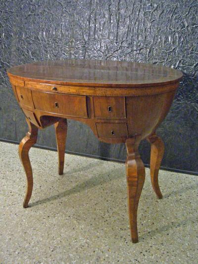 Italian Baroque Oval Fruitwood Veneered and Inlaid Desk Late 17th Century