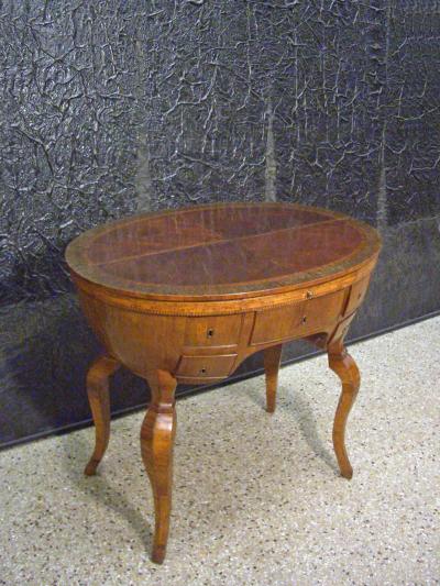 Italian Baroque Oval Fruitwood Veneered and Inlaid Desk Late 17th Century