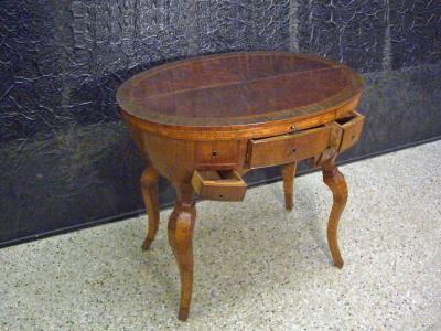 Italian Baroque Oval Fruitwood Veneered and Inlaid Desk Late 17th Century