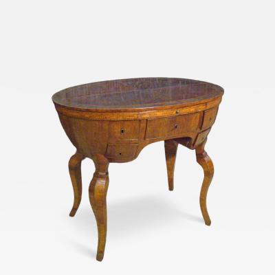 Italian Baroque Oval Fruitwood Veneered and Inlaid Desk Late 17th Century