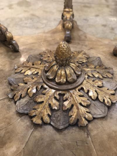 Italian Baroque Painted Carved Wood Round Table circa 1700 with Glass Top