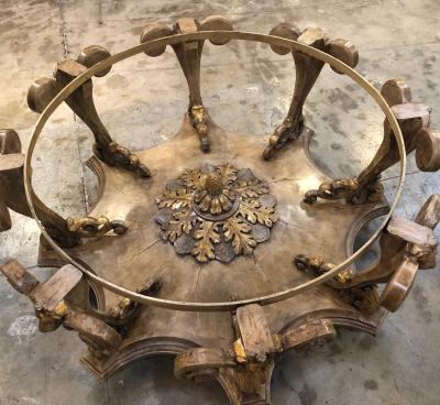 Italian Baroque Painted Carved Wood Round Table circa 1700 with Glass Top