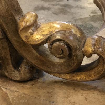 Italian Baroque Painted Carved Wood Round Table circa 1700 with Glass Top