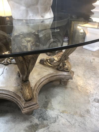 Italian Baroque Painted Carved Wood Round Table circa 1700 with Glass Top