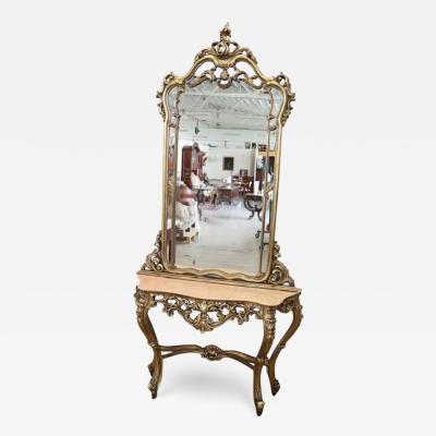 Italian Baroque Style Carved and Gilded Wood Console Table with Mirror