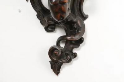 Italian Baroque Style Late 19th Century Fruitwood Wall Bracket with Carved Putto
