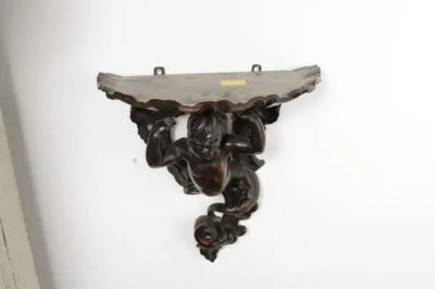 Italian Baroque Style Late 19th Century Fruitwood Wall Bracket with Carved Putto