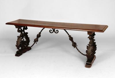 Italian Baroque Style Walnut and Wrought Iron Bench
