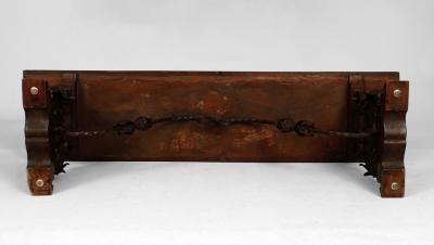 Italian Baroque Style Walnut and Wrought Iron Bench