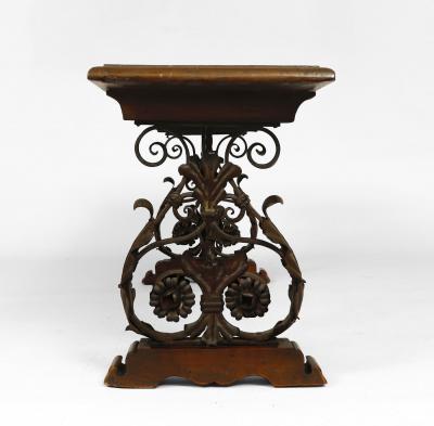 Italian Baroque Style Walnut and Wrought Iron Bench