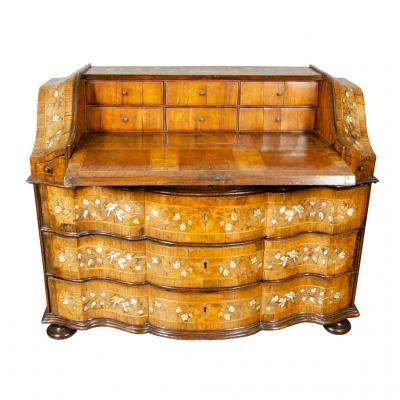 Italian Baroque Walnut and Bone Inlaid Writing Bureau Chest