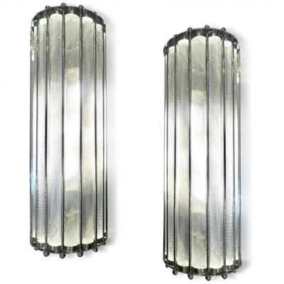 Italian Bespoke Art Deco Design Crystal Murano Glass Half Moon Nickel Wall Light