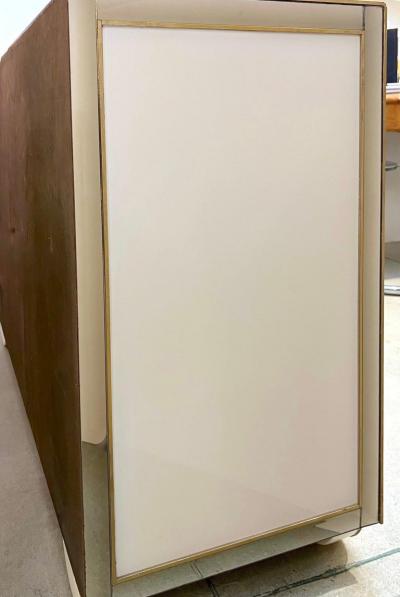 Italian Bespoke Modern Ivory Cabinets with Blue Gold Brass New York City Outline