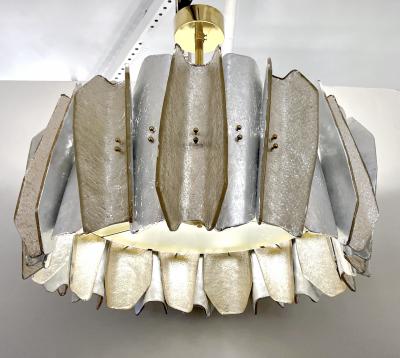 Italian Bespoke Post Modern Silver Amber Murano Glass Round Graphic Chandelier